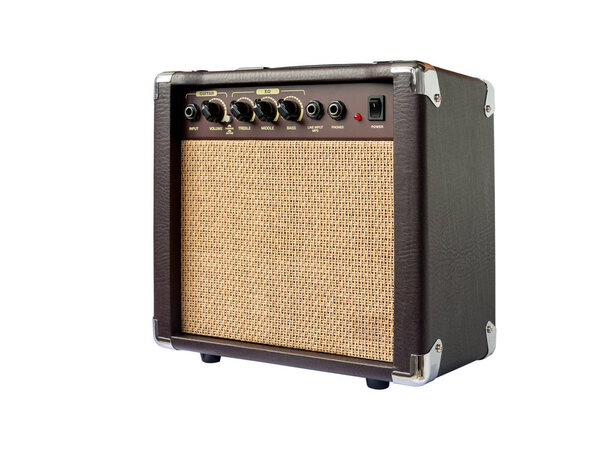 Small acoustic guitar amplifier isolated on white background