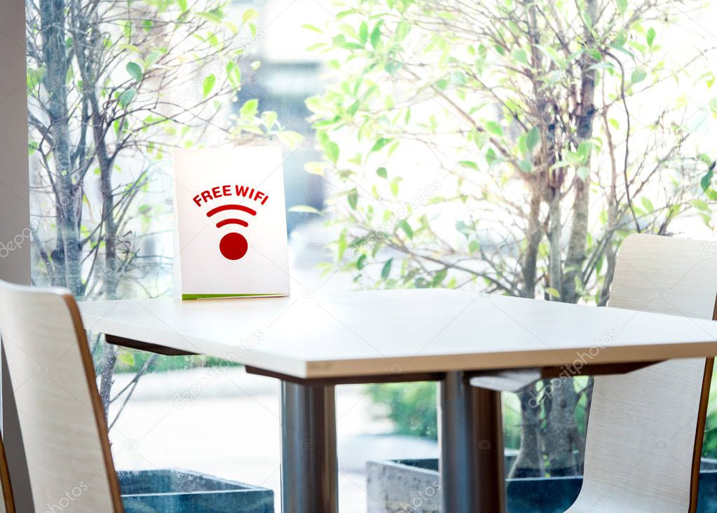 Free wifi sign label for Customer on the table in the fastfood r