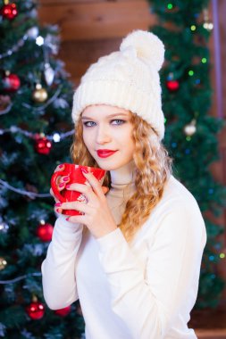 çay içme bir Noel iç genç bir kızın portresi