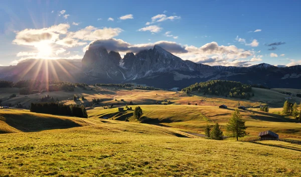 Gyönyörű táj, az Alpe di Siusi, Olaszország nyári sunrise li — Stock Fotó