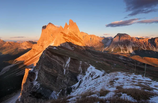 Vrchol Seceda hills Odle skupiny v Val Gardena Itálie Dolomity — Stock fotografie