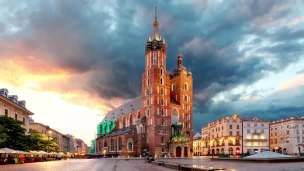 Πλατεία αγοράς της Κρακοβίας, Πολωνία, Time lapse — Αρχείο Βίντεο