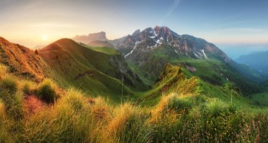 Mountain sunrise panorama in Dolomites, Passo Giau