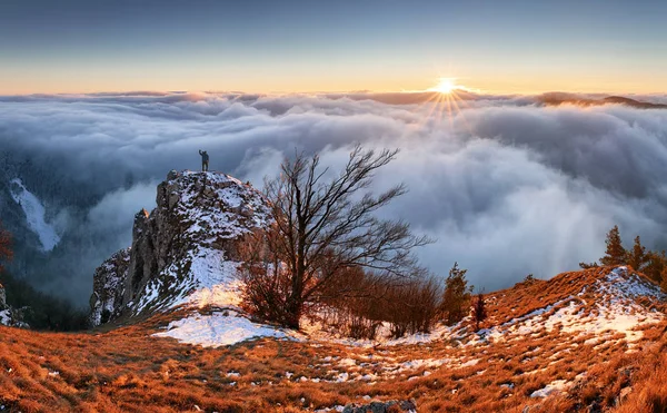 Krajina s lesy a kopce na podzim, Slovensko vrchol Vapec — Stock fotografie