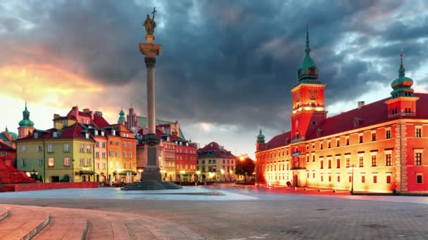 Warschau, oude stadsplein bij zonsondergang, Polen, niemand, time-lapse — Stockvideo