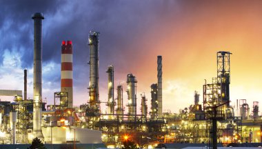 Petrol rafineri sanayi fabrikada günbatımı, petrol, petrochemica