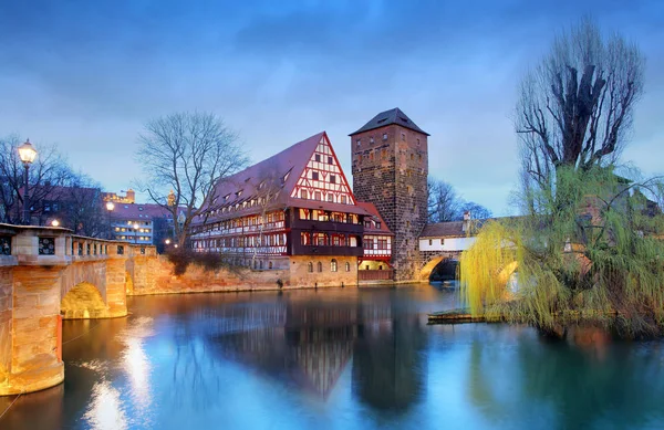 Nuremberg town, Germany, The riverside of Pegnitz river — Stock Photo, Image