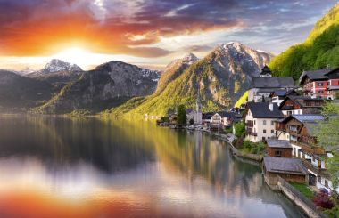 Avusturya manzara, Hallstatt Alp Gölü Dağı'nda gündoğumu