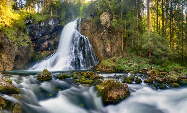 Waterfall with mossy rocks in Golling, Austria — Stock Photo, Image