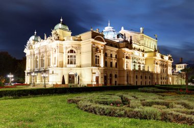 Krakow, Polonya, eklektik St gece Juliusz Slowacki tiyatro
