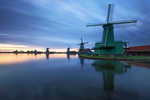 Landscape of Netherlands windmills at night — Stock Photo, Image