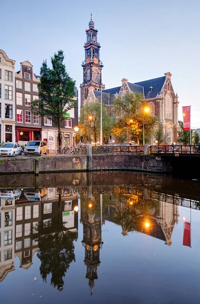Westerkerk kerk, Amsterdamse grachten, Nederland, Holland, Europ — Stockfoto
