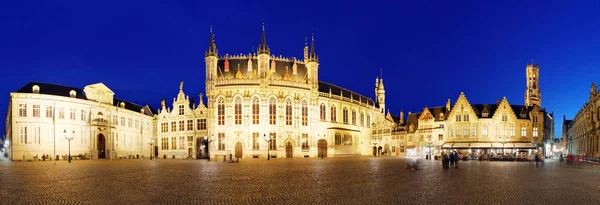 Bruges - Burg square at night, Panorama, Belgium skyline — Stock Photo, Image