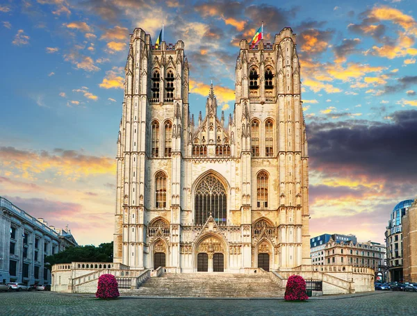 브뤼셀 - 성 미카엘 대성당과 생구 둘라 대성당 — 스톡 사진
