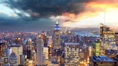 New York City, Amerika Birleşik Devletleri, zaman atlamalı gün batımında