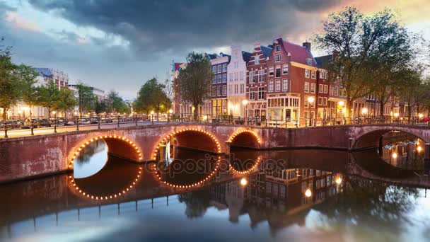 Zachód Słońca Miasto Amsterdam Holandia Time Lapse — Wideo stockowe