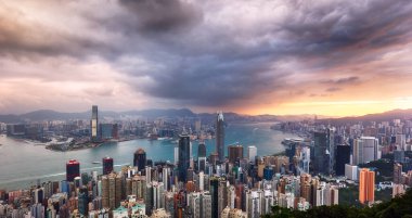 Hong Kong Panoraması - Victoria tepesinden dramatik gün doğumu