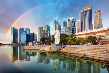 Singapur - 11 Ekim Singapur - Gökkuşaklı Merlion Çeşmesi