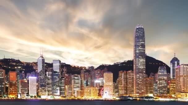 Victoria Harbor Van Hong Kong Stad Time Lapse Bij Zonsondergang — Stockvideo