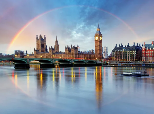 Londres Com Arco Íris Casas Parlamento Big Ben — Fotografia de Stock