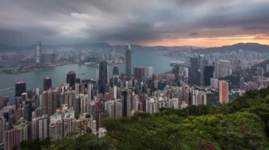 Hong Kong Çin - Victoria zirvesinden dramatik gün doğumu, zaman aşımı
