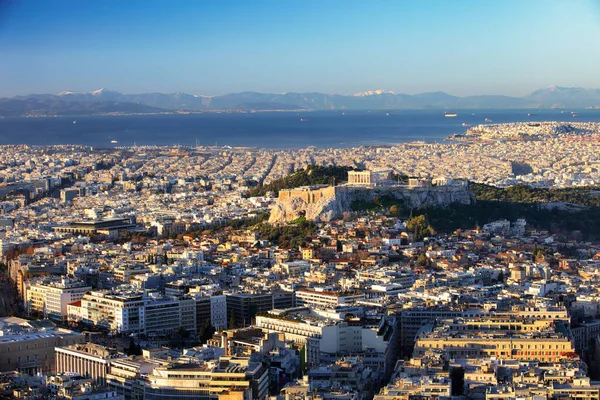 Stadt Und Akropolis Vom Lycabettus Hügel Athen Bei Sonnenaufgang Griechenland — Stockfoto