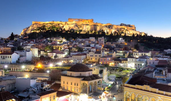Athen Skyline Med Akropolis Natten Hellas – stockfoto