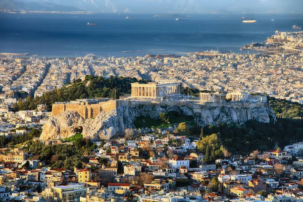 Stad Acropolis Vanaf Lycabettus Heuvel Athene Bij Zonsopgang Griekenland — Stockfoto