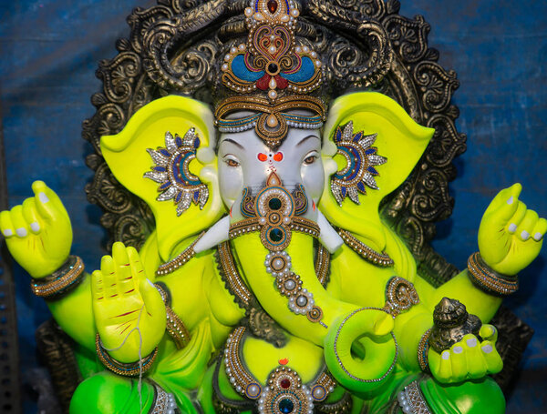 Hindu god Ganesha idol preparation for the festival of Ganapati in India