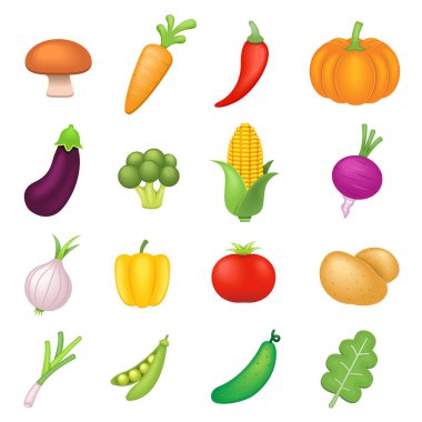 Sebze Vektör Simgeleri Beyaz Arkaplanda Ayarlandı