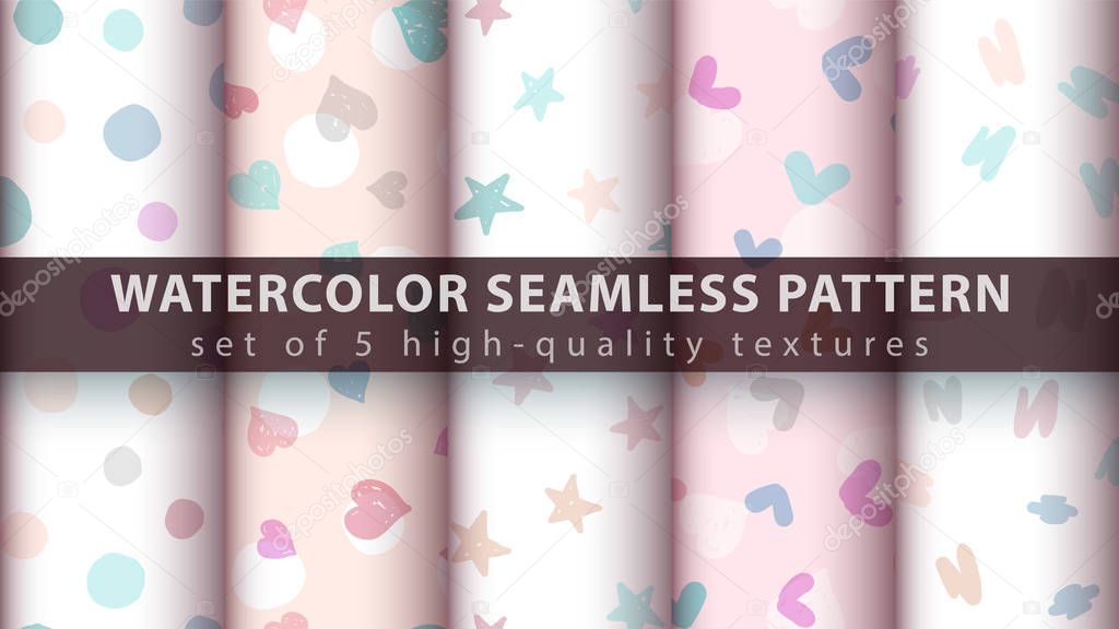 Watercolor seamless pattern set five items