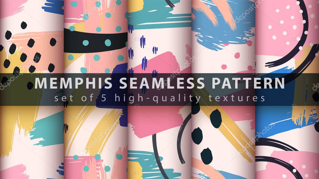 Memphis seamless pattern - set five items