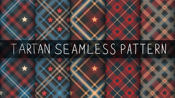 Set étoile tartan motif sans couture — Image vectorielle