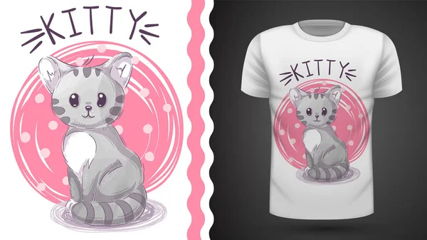 왓테칼라 고양이-프린트 티셔츠의 아이디어 — 스톡 벡터