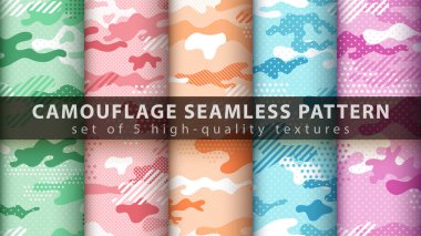 Set pixel camouflage military seamless pattern clipart