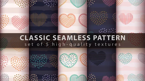 Abstract heart - set seamless pattern — 스톡 벡터