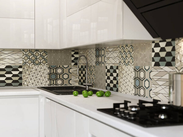 White kitchen contemporary style, 3d images