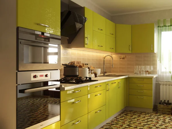 Moderne Küche Hause Mit Geschirr — Stockfoto