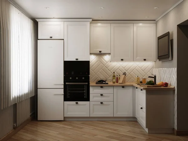 Modern Wooden White Kitchen Interior Stock Picture