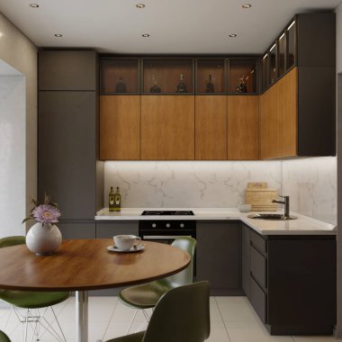 Modern ahşap beyaz mutfak iç