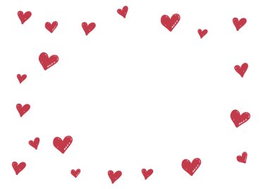 Sevgililer Günü için kalp çerçevesi. Romantik kırmızı kalp geçmişi. Tatil tasarımı için çizim. Beyaz arka planda uçan kalpler. Düğün kartı, sevgililer günü tebrikleri, güzel çerçeve.