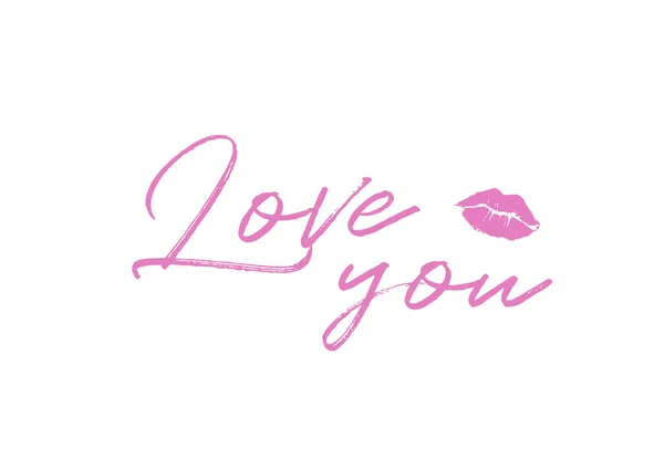 Miluju Tvou Pohlednici Fráze Valentýna Růžové Ručně Kreslený Nápis Polibkem — Stock fotografie
