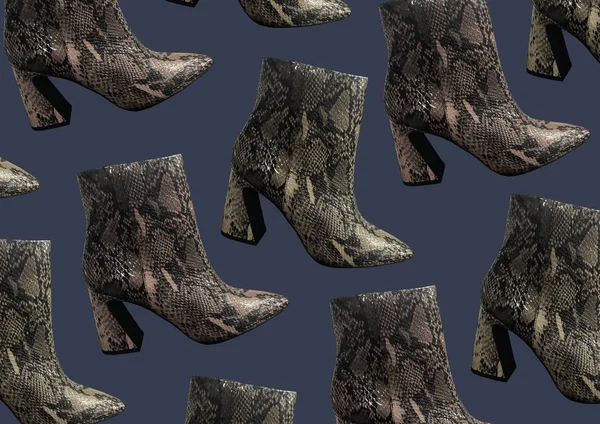 Women Snakeskin Cowboy Boots Terisolasi Dengan Latar Belakang Biru Pola — Stok Foto