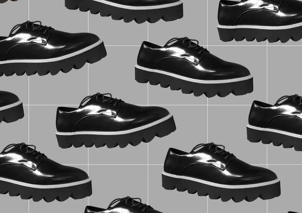 Black Leather Platform Shoes Isolated Gray Background Classic Shoes High — ストック写真