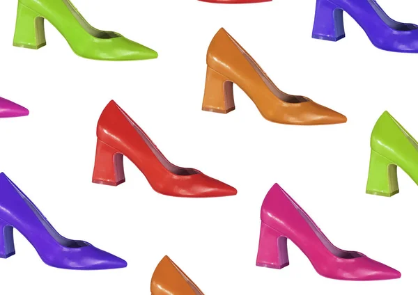 Elegantes Zapatos Tacón Alto Multicolor Moda Verano Aislados Sobre Fondo —  Fotos de Stock