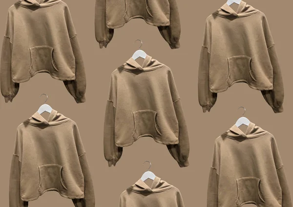 Brown Basic Hooded Sweatshirt Hanger Isolated Brown Background Composition Clothes — Stock Photo, Image