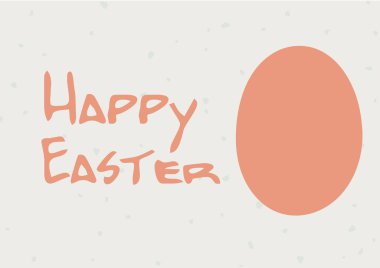 Mutlu Paskalya yazıları basit tebrik kartları ve gri terrazzo arka planında izole edilmiş büyük bir Paskalya yumurtası. Bahar tatili. Renkli Paskalya kartı. Banner Paskalya Kutlama Günü