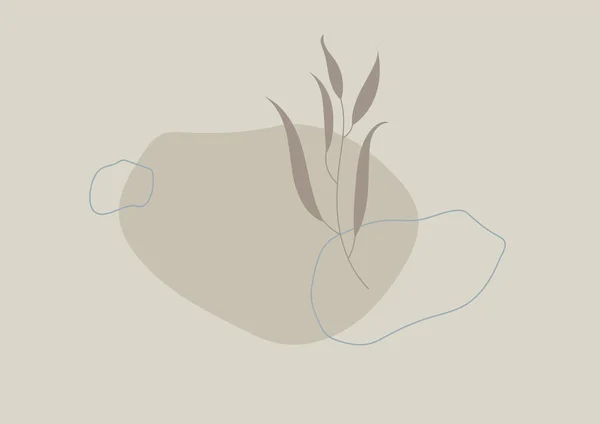 抽象的な形や線に葉を持つエレガントな枝 抽象的な創造的背景 現代的な連続的な1つの線画 葉や葉で植物のレトロな質感 コラージュデザイン — ストック写真