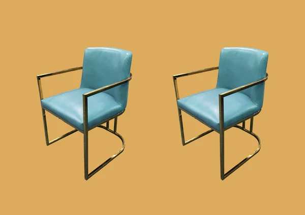 Elegante Designer Cadeiras Couro Turquesa Com Uma Base Ouro Isolado — Fotografia de Stock