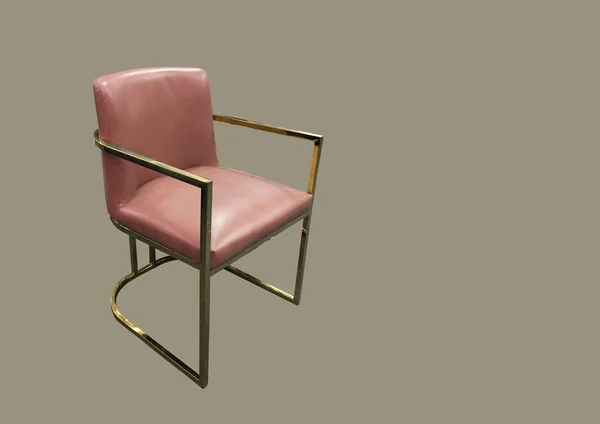 Elegante Sedia Design Pelle Rosa Con Una Base Oro Isolato — Foto Stock